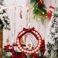Christmas wooden wreath with gnome pendant, red ring, wood beads, and plaid bow hanging ornament - Gray Hat Gnome