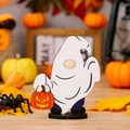 Halloween wooden gnome ghost figurine with pumpkin lantern for spooky table decoration - Halloween Wooden Gnome Style A