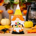 Halloween wooden gnome ornament featuring a spider web hat and rainbow candy detail - Halloween Wooden Gnome Style F
