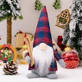 Christmas gnome doll with red and blue plaid hat and wooden skis for holiday decor - Male Style (White Beard)