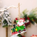 Wooden Santa Claus driving green train ornament with red bird for Christmas tree - Santa Train Style