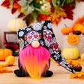 Halloween gnome with colorful sugar skull hat and bright pink gradient beard decor - Pink Beard Black Hat Style