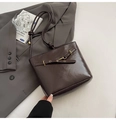Elegant dark brown glossy bucket bag with metal buckle and shoulder strap in retro style - Coffee PU Style