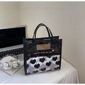Translucent heart print tote bag with black strap handles for women - Black