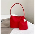 Red crossbody bag set with crescent hobo bag and mini coin purse in matte fabric - Red