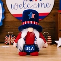 Patriotic USA gnome plush ornament with blue stars hat and red clothes for Independence Day - Independence Day Plush Top Hat Standing Gnome Female Style (Braids)