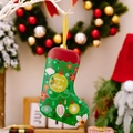 Christmas stocking shaped tin gift box in red and green with Merry & Bright text - Christmas Ball
