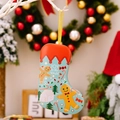 Blue tin Christmas stocking gift box with Gingerbread man design and red lid - Gingerbread Man