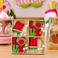 Watermelon wooden LOVE letters and popsicle hanging ornaments in a 4-compartment gift box - LOVE Popsicle Style (A Style)