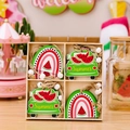 Summer theme watermelon wooden ornaments set with rainbow and truck in a 4-grid wood box - Rainbow Truck Style (B Style)