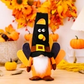 Nain de jardin d'automne en peluche avec chapeau de pèlerin et plumes de dinde colorées - Action de Grâce Gnome Dindon Homme