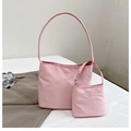 Pink minimalist crossbody tote bag with matching pouch and embossed ZZG lettering - Pink