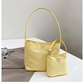 Chic yellow tote bag set with letter embroidery and matching mini pouch for women - Yellow