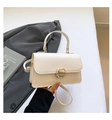 Elegant white crossbody square bag with a golden turn-lock for daily fashion - White