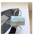 Light blue square handbag with gold metal lock buckle and adjustable shoulder strap - Blue