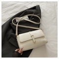 Cream white rectangular crossbody bag with glossy leather and golden heart clasp - White