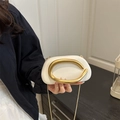 Modern white leather clutch bag featuring a prominent gold C-shaped metal handle and chain - White (Matte Handle)