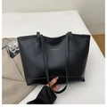 Bolso tote negro clásico con letras doradas y correas dobles para el uso diario elegante - Negro