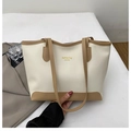Bolso tote grande bicolor en blanco roto y marrón con letras doradas de moda - Blanco Roto