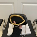 Minimalist black evening clutch with artistic gold metal handle and chain strap - Black (Matte Handle)