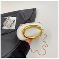 Elegant white oval evening clutch featuring a striking gold C-shaped metal handle and chain - White (Shiny Handle)