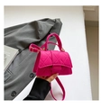 Vibrant rose red quilted felt handbag with gold hardware and adjustable crossbody strap - Pink
