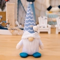 Ocean-themed gnome plush ornament with light blue wave-patterned knitted hat and shell detail - Ocean Wave Hat Gnome with Wave Pattern White Body