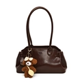 Sac à main rétro en cuir marron foncé avec pendentif ours mignon pour femme 2025 - Avec Pendentif / café