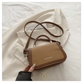 Chic brown patchwork woven small square bag with leather handle on beige blazer - Brown