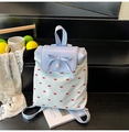 Mochila encantadora en azul claro y blanco con lunares, lazo y colgante de perla - Azul
