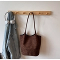 Minimalist large brown faux suede tote bag with slim shoulder straps for daily commute - No Pendant / Brown