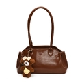 Sac bandoulière vintage marron avec charm ours en peluche et logo COIH RDIN - Avec Pendentif / Marron