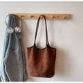 Brown large-capacity suede tote bag with slim shoulder straps for daily commuting - No Pendant / Brown
