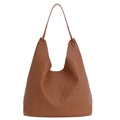 Brown woven hobo tote bag with intricate intrecciato texture and slim shoulder strap - Brown