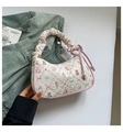 Sac à bandoulière blanc fleuri avec ours mignon et poignée à volants roses - Rose