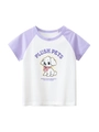 Maglietta raglan bimbi con bordo viola e simpatica stampa cane cartone animato - Bianco Sporco/Viola Chiaro / 90cm