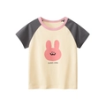 Kinder-Raglan-T-Shirt in Creme und Grau mit rosa Hasen-Cartoon und Sweet Smile-Aufdruck - 90cm