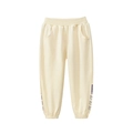 Girls beige sports joggers with elastic waist and cute rabbit print on cotton fabric - 90 / Beige Apricot