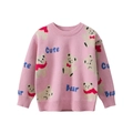 Pink knitted children sweater with cute white bear patterns and ribbed cuffs - Pink / 90cm