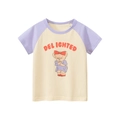 Girls' short sleeve T-shirt with purple raglan sleeves and cartoon bear graphic - 90 / Apricot and Light Purple