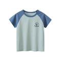 Green and blue raglan sleeve t-shirt for children with cartoon dog print and text - 130cm / Waterfall Green / Military Blue