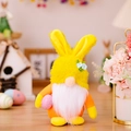 Yellow Easter gnome plush with long bunny ears holding a pink polka dot egg - Yellow Bunny Gnome (With Easter Egg)