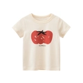 Kids cream cotton short sleeve T-shirt featuring a red hand-drawn pumpkin print design - 90cm / Beige Pumpkin Style (ht9327)