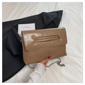 Minimalist khaki PU leather clutch with silver chain strap for women in city style - Dark Khaki