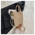 Beige woven mini crossbody phone bag with knot strap and metallic logo detail - Off White