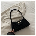 Borsa a mano retrò leopardata nera con fibbia in metallo dorato e velluto - Nero