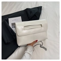 Minimalist creamy white envelope clutch bag with silver chain strap for women - White