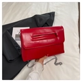 Elegant red patent leather envelope clutch bag with metal chain strap and cutout handle - Red