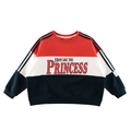 Kinder sweatshirt met kleurvlakken in rood wit blauw en sportieve mouwstrepen - 130cm / Rood/Wit/Blauw