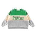 Kids color-block sweatshirt met groen-beige-grijze panelen en grafische print - 130cm / Groen/Abrikoos/Grijs